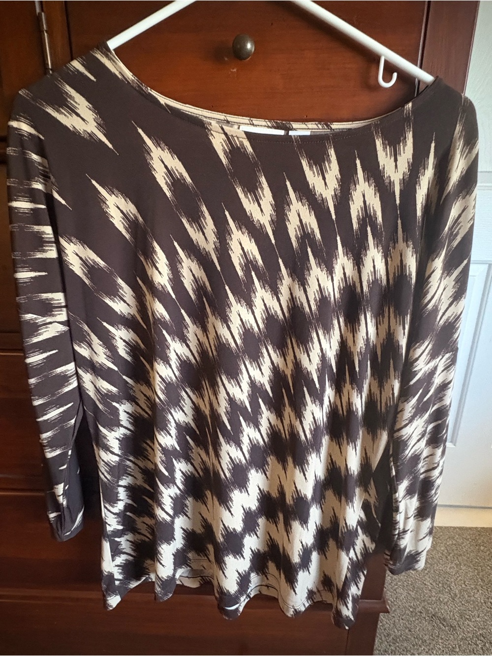 Chico's Brown and Cream Abstract Stripe Long-Sleeve Top - Picture 3 of 5